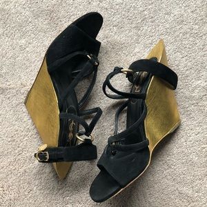 YSL Black Suede Wedges